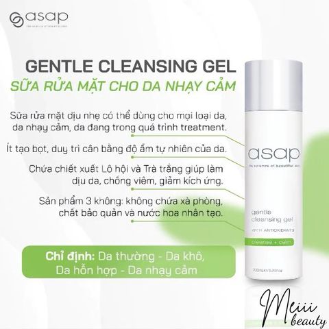 Sữa Rửa Mặt Asap Gentle Cleansing Gel - Giảm Dầu Nhờn, Chống Oxy Hóa, Dưỡng Ẩm, Phục Hồi Da - Sản Phẩm Chăm Sóc Da Mặt Dịu Nhẹ