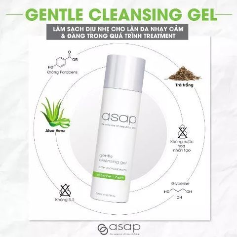 Sữa Rửa Mặt Asap Gentle Cleansing Gel - Giảm Dầu Nhờn, Chống Oxy Hóa, Dưỡng Ẩm, Phục Hồi Da - Sản Phẩm Chăm Sóc Da Mặt Dịu Nhẹ