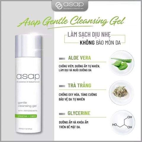 Sữa Rửa Mặt Asap Gentle Cleansing Gel - Giảm Dầu Nhờn, Chống Oxy Hóa, Dưỡng Ẩm, Phục Hồi Da - Sản Phẩm Chăm Sóc Da Mặt Dịu Nhẹ