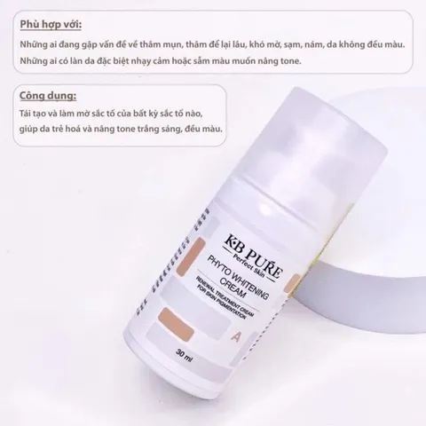 KB Pure Phyto Whitening Cream - Kem Dưỡng Trắng Da Tái Tạo, Giảm Thâm Nám, Chất Lỏng 30ml Cho Da Nhạy Cảm