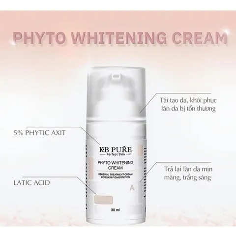 KB Pure Phyto Whitening Cream - Kem Dưỡng Trắng Da Tái Tạo, Giảm Thâm Nám, Chất Lỏng 30ml Cho Da Nhạy Cảm