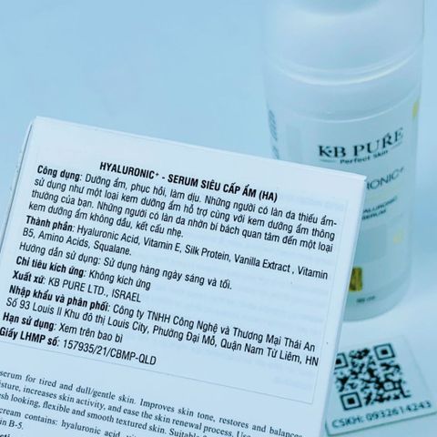KB Pure Hyaluronic Acid Serum 3ml - Tinh Chất Dưỡng Ẩm Siêu Cấp, Phục Hồi Da Khô, Da Nhạy Cảm, Vitamin E & Chiết Xuất Vanilla