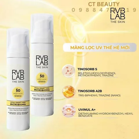 Kem Dưỡng Chống Nắng RVB LAB THE SKIN SPF50 - Bảo Vệ Da, Chống Lão Hóa, Giữ Ẩm, Dùng Làm Lớp Nền Trang Điểm
