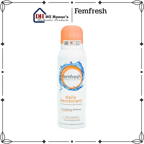 Xịt Khử Mùi Femfresh Daily Deodorant Spray 125ml - Giữ Vùng Kín Thơm Mát, Bảo Vệ Kháng Khuẩn Suốt 24h