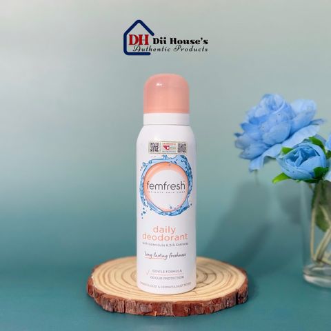 Xịt Khử Mùi Femfresh Daily Deodorant Spray 125ml - Giữ Vùng Kín Thơm Mát, Bảo Vệ Kháng Khuẩn Suốt 24h
