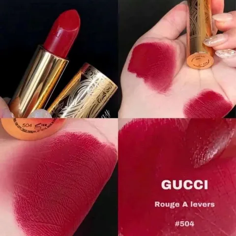 Son Gucci 504 Myra Crimson - Son Môi Lì Sang Trọng, Độ Bền Màu Cao, Lớp Màu Đều, Dưỡng Ẩm Tuyệt Đối, Phụ Kiện Thời Trang Quyến Rũ