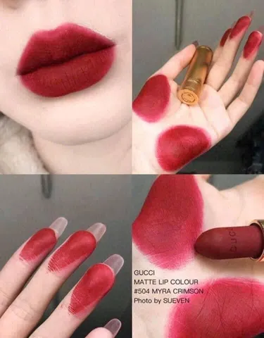 Son Gucci 504 Myra Crimson - Son Môi Lì Sang Trọng, Độ Bền Màu Cao, Lớp Màu Đều, Dưỡng Ẩm Tuyệt Đối, Phụ Kiện Thời Trang Quyến Rũ