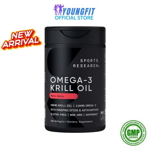 Viên Uống Dầu Tôm Nhuyễn Thể Krill Oil Sports Research Hỗ Trợ Tim Mạch Điều Hoà Huyết Áp (Hộp 120 viên) -  YoungFit