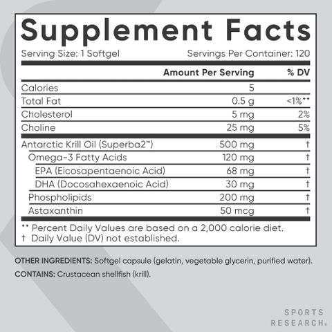 Viên Uống Dầu Tôm Nhuyễn Thể Krill Oil Sports Research Hỗ Trợ Tim Mạch Điều Hoà Huyết Áp (Hộp 120 viên) -  YoungFit