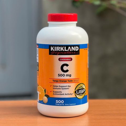 Kirkland Vitamin C 500mg Viên Nhai - Tăng Cường Miễn Dịch, Hỗ Trợ Hấp Thu Sắt, Hương Vị Cam, 500 Viên