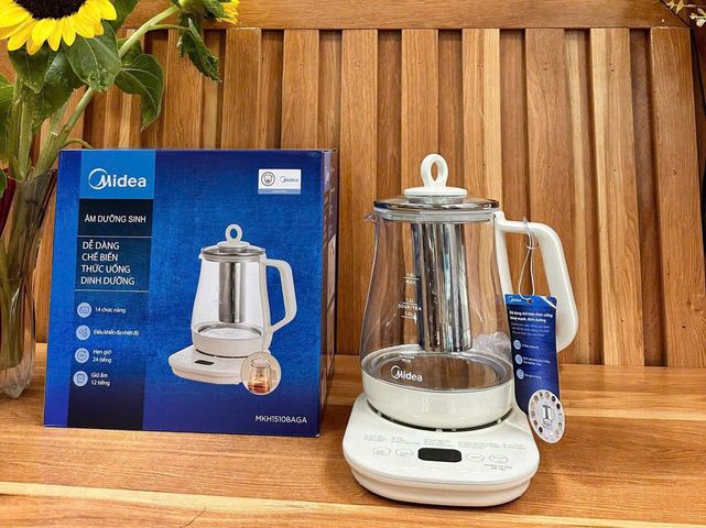 Ấm Siêu Tốc Midea MKH15108AGA - 14 Chức Năng Nấu Thông Minh, Thủy Tinh Chịu Nhiệt, Dung Tích 1.5L, Giữ Nhiệt Hiệu Quả
