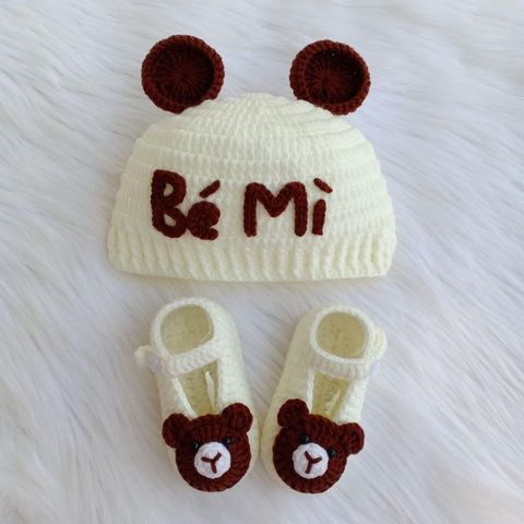 Mũ len gấu thêu tên cho bé - Mềm mại, không gây ngứa, thiết kế handmade, gắn tên miễn phí - Quà tặng độc đáo cho bé yêu