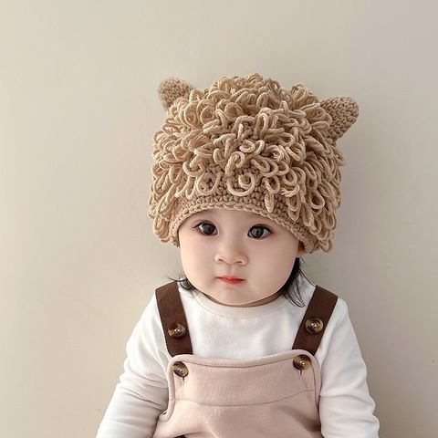 Mũ Len Tóc Xù Tai Gấu Màu Be Dễ Thương Cho Bé - Chất Liệu Len Cotton 50g, Gắn Tên Theo Yêu Cầu
