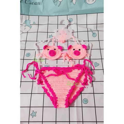 Bikini Đi Biển Handmade Cho Bé - Mẫu Hoa Quả Dễ Thương, Đồ Bơi Chất Liệu Len Milk Cotton, Không Kèm Phụ Kiện