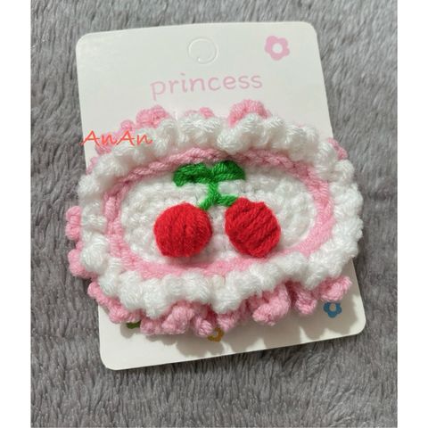 Kẹp Tóc Len Handmade Hình Cherry - Phụ Kiện Thời Trang Độc Đáo, Chất Liệu Cotton, Đổi Màu Theo Yêu Cầu