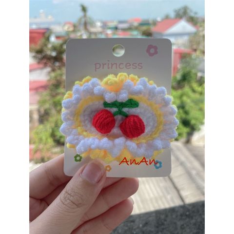 Kẹp Tóc Len Handmade Hình Cherry - Phụ Kiện Thời Trang Độc Đáo, Chất Liệu Cotton, Đổi Màu Theo Yêu Cầu