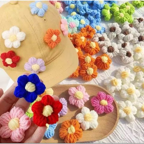 Hoa Len Năm Cánh Nhiều Màu - Phụ Kiện Thời Trang Tự Tay Thêu - Chất Liệu Len Cotton Milk Mềm Mại
