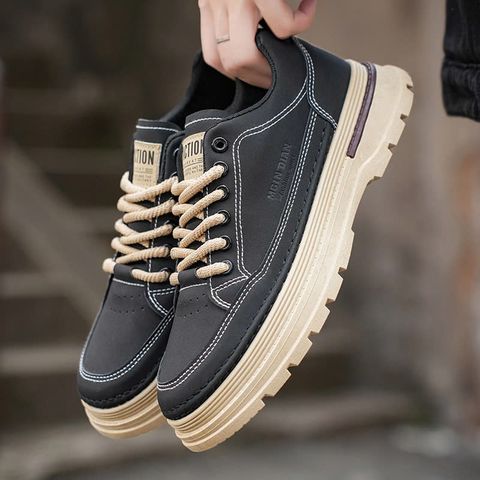 Giày Sneaker Nam Da PU - Thời Trang Trẻ Trung 2 Màu Kem Đen, Dễ Phối Đồ, Phong Cách Năng Động, Chất Liệu Bền Đẹp
