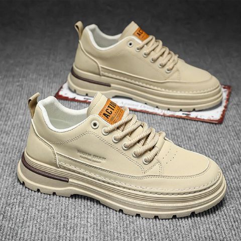 Giày Sneaker Nam Da PU - Thời Trang Trẻ Trung 2 Màu Kem Đen, Dễ Phối Đồ, Phong Cách Năng Động, Chất Liệu Bền Đẹp