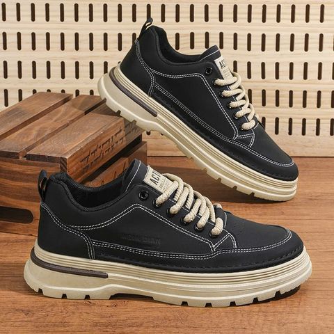 Giày Sneaker Nam Da PU - Thời Trang Trẻ Trung 2 Màu Kem Đen, Dễ Phối Đồ, Phong Cách Năng Động, Chất Liệu Bền Đẹp