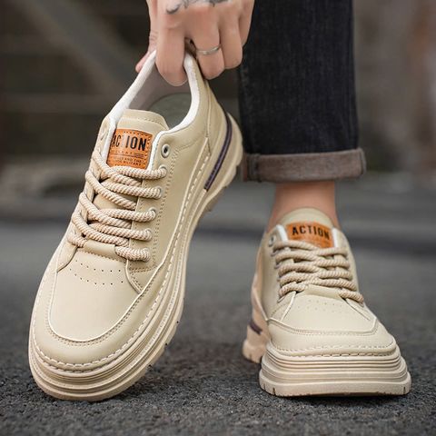 Giày Sneaker Nam Da PU - Thời Trang Trẻ Trung 2 Màu Kem Đen, Dễ Phối Đồ, Phong Cách Năng Động, Chất Liệu Bền Đẹp