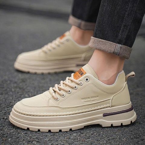 Giày Sneaker Nam Da PU - Thời Trang Trẻ Trung 2 Màu Kem Đen, Dễ Phối Đồ, Phong Cách Năng Động, Chất Liệu Bền Đẹp