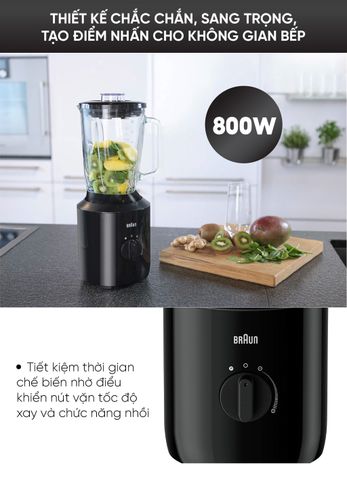 Máy Xay Sinh Tố Braun JB3150BK - Công Suất 800W, Lưỡi Thép Không Gỉ, Cối 1.5L, Công Nghệ TriAction Xay Nhanh và Nhuyễn Thực Phẩm