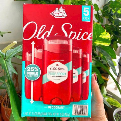 Lốc 5 Lăn Khử Mùi Đỏ Old Spice Pure Sport 5 x85g - Khử Mùi Hiệu Quả, Giữ Khô Thoáng Suốt Ngày, Hương Thơm Nam Tính