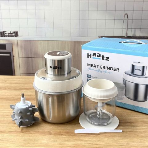 Máy Xay Thịt Đa Năng Haatz HMG168 - Cối Inox 2.5L & Cối Thủy Tinh 0.6L Kèm Bộ Đánh Ruốc - Thiết Kế Thông Minh, An Toàn
