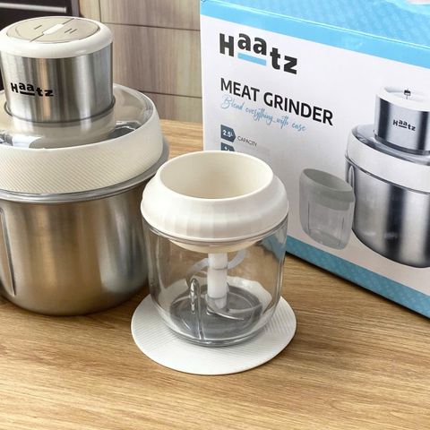 Máy Xay Thịt Đa Năng Haatz HMG168 - Cối Inox 2.5L & Cối Thủy Tinh 0.6L Kèm Bộ Đánh Ruốc - Thiết Kế Thông Minh, An Toàn