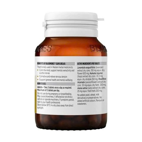 Viên uống giảm lo âu, căng thẳng thần kinh Blackmores Calm & Relax 60 viên 334540