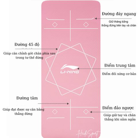 Thảm tập Yoga/gym LI-NING định tuyến thiết kế chống trượt 2 mặt, cách âm độ dày 10mm kèm túi LBDM738 334653