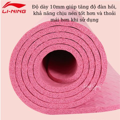 Thảm tập Yoga/gym LI-NING định tuyến thiết kế chống trượt 2 mặt, cách âm độ dày 10mm kèm túi LBDM738 334653