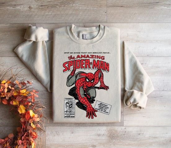 Áo Sweatshirt Spiderman Vintage Marvel 90s – Unisex Retro Streetwear, Quà Tặng Hoàn Hảo cho Fan Truyện Tranh