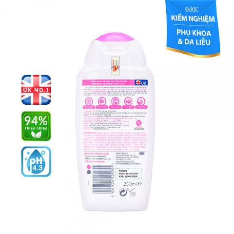 Dung dịch vệ sinh phụ nữ Femfresh Soothing Wash 250ml - Hàng Anh chính ngạch, an toàn, kháng khuẩn, chiết xuất tự nhiên, phù hợp cho mọi độ tuổi
