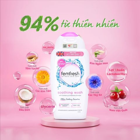 Dung dịch vệ sinh phụ nữ Femfresh Soothing Wash 250ml - Hàng Anh chính ngạch, an toàn, kháng khuẩn, chiết xuất tự nhiên, phù hợp cho mọi độ tuổi