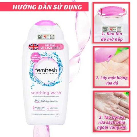 Dung dịch vệ sinh phụ nữ Femfresh Soothing Wash 250ml - Hàng Anh chính ngạch, an toàn, kháng khuẩn, chiết xuất tự nhiên, phù hợp cho mọi độ tuổi