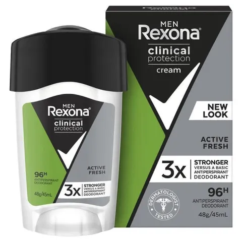 Sáp khử mùi Rexona Clinical Protection Cream Active Fresh 48g - Bảo vệ mồ hôi hiệu quả, tươi mát suốt ngày, an toàn cho da.