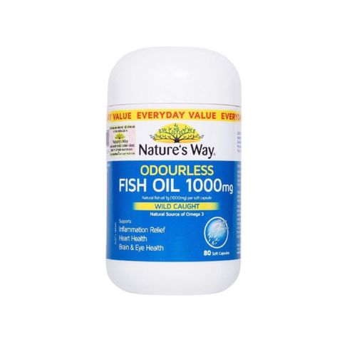 Dầu Cá Thiên Nhiên Không Mùi Nature's Way 1000mg - Hỗ Trợ Tim Mạch, Mắt và Não (Hộp 80 Viên)
