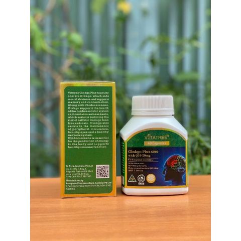 Viên uống bổ não Vitatree Ginkgo Plus 6000 with Q10 50mg hộp 60 viên 335240