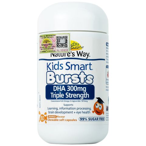 Viên Nhai Nature's Way Kids Smart Bursts DHA 300mg Hỗ Trợ Phát Triển Não Bộ và Tăng Cường Trí Nhớ Cho Trẻ (50 Viên)