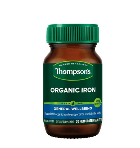 Viên Sắt Hữu Cơ Thompson's Organic Iron 24mg - Hỗ Trợ Tạo Hồng Cầu, Giảm Mệt Mỏi, Lọ 30 Viên - Thương Hiệu Úc