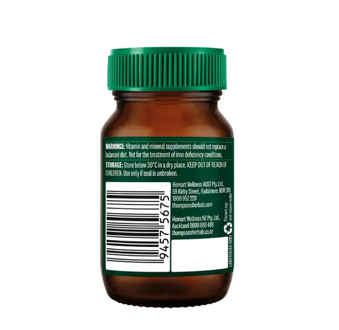 Viên Sắt Hữu Cơ Thompson's Organic Iron 24mg - Hỗ Trợ Tạo Hồng Cầu, Giảm Mệt Mỏi, Lọ 30 Viên - Thương Hiệu Úc