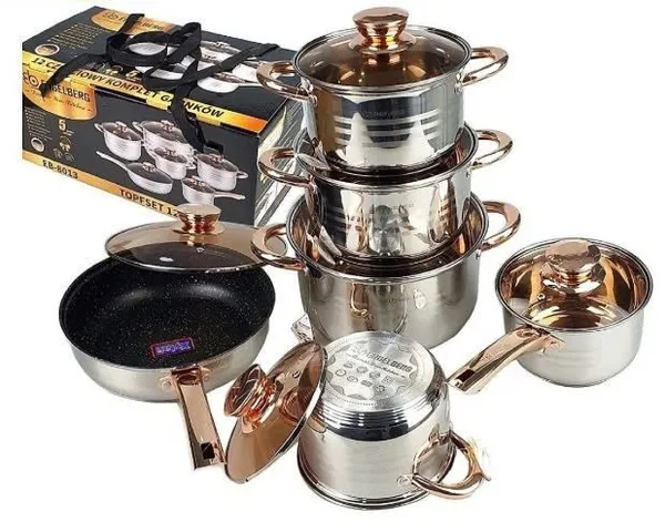 Bộ Nồi ENGELBERG 6 Món Vung Kính - Chất liệu Inox 304 An Toàn - Bảo Hành 12 Tháng, Đun Nấu Tiết Kiệm Năng Lượng
