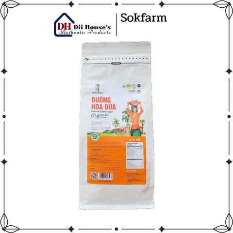 Đường hoa dừa hữu cơ Sokfarm 1kg - Đường ngọt tự nhiên, hấp thu chậm, bổ dưỡng, thay thế đường mía, sức khỏe gia đình.