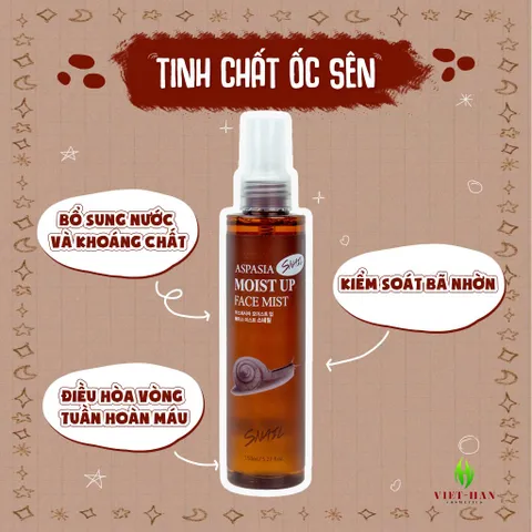 Xịt Khoáng Aspasia Moist Up Face Mist - 150ml - ốc sên