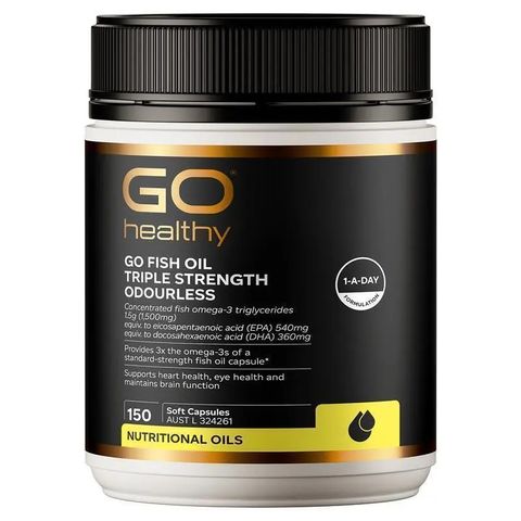 Viên Uống Dầu Cá Go Healthy Triple Strength Odourless 150 Viên - Hỗ Trợ Tim Mạch, Thị Giác & Khớp - Xuất Xứ New Zealand
