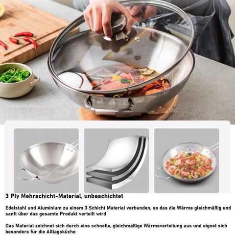 Chảo Zwilling Nova Wok 30 cm - Chảo Bếp Từ Kèm Vung Kính, Chất Liệu Thép Không Gỉ Chịu Nhiệt Cao, Dùng Cho Mọi Loại Bếp