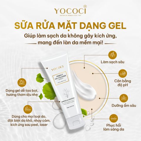 Sữa Rửa Mặt Gel Yococi Perfect 100g - Làm Sạch Dịu Nhẹ, Ngừa Mụn Cho Da Dầu, Nhạy Cảm, Giữ Ẩm Tự Nhiên, Hỗ Trợ Làm Dịu Da