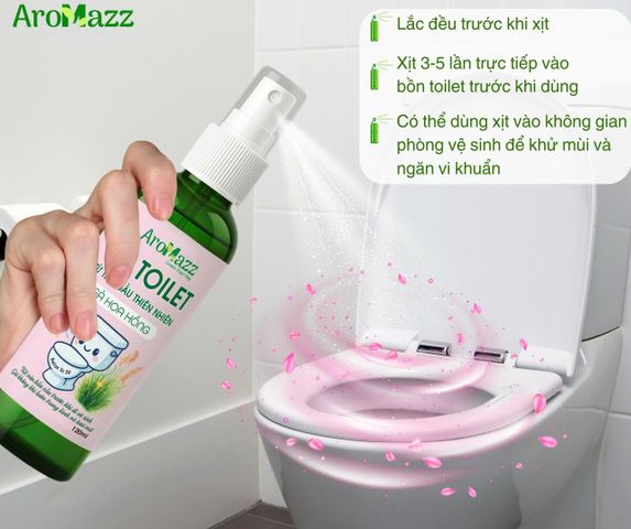 Xịt Khử Mùi Toilet AroMazz 120ml - Tinh Dầu Thiên Nhiên, Giúp Không Còn Mùi Hôi Khi Đi Vệ Sinh, Thoải Mái Như Spa Mini